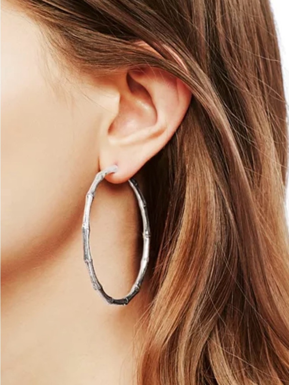 Authentic JOHN HARDY Sterling Silver Bamboo Hoop Earrings, Large
